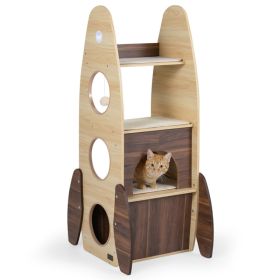 Rocket Cat Tree 47 Inch Large Wooden Cat Tower For Indoor Cats Sisal Scratching Pad Detachable Scratching Mat