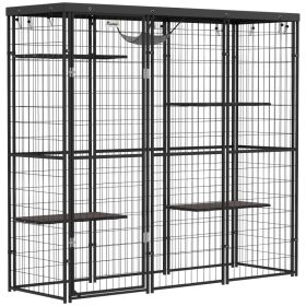 Weld Wire Catio Outdoor Indoor with Waterproof Cover, 4 Jumping Platforms, Hammock, for 1-3 Kittens, 69" x 22" x 62"