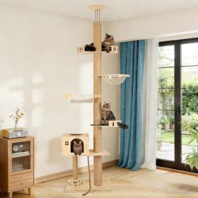 Floor To Ceiling Cat Tree, 6 Level Adjustable Height Climbing Tower With Thickened Scratching Posts, Cats Activity Center With Transparent Capsule And