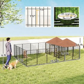 Large Outdoor Dog Kennel With 2 Rooms, Rotating & Adjustable Height Bowls, Multiple Packages Will Be Shipped Please Pay Attention To The Dimensions An