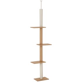 Floor-to-Ceiling Cat Tree Climbing Tower with Sisal-Covered Scratching Posts Natural Cat Tree Activity Center for Kittens Tower Furniture, Light brown