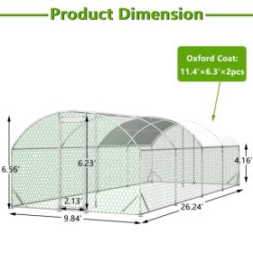 26x9x6Large Metal Chicken Coop,Walk-in Poultry Cage,Chicken Run With Waterproof Cover,Outdoor Backyard Farm,Chicken Rabbits Duck Run Pen,Easy To Assem