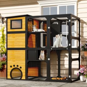 GO Large Cat Catio 4 Tiers Cat Enclosure For Outdoor, Cat House Weatherproof Attached To Window For Multiple Cats With Platforms And Resting Rooms, Br