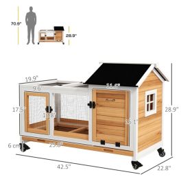 Wooden Rabbit Hutch With Wheels, Run, Slide-out Tray For Small Animals, Guinea Pig, Yellow