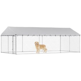 Heavy Duty Outdoor Dog Kennel With Waterproof Roof, 2 Secure Latches, Chain Link Dog Run For Backyard, 20' X 10' X 7'For Multiple Packages, Please Pay
