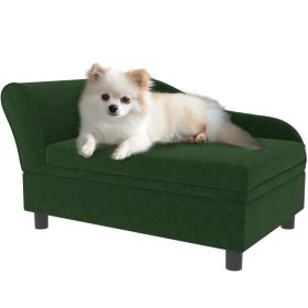Pet Sofa Bed For Cats And Small Dogs With Storage, Comfortable Pet Couch With Hidden Storage Compartment, Soft Cushioned Indoor Dog Sofa Bed, Green