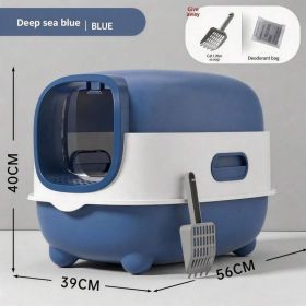 Fully Enclosed Cat Litter Box With UV Sterilization Odor Control, Large 56cm Space For Big Cats, Easy Clean 180 Flip Top, Detachable Anti Tracking Des (Option: E catlittlebox Blue)