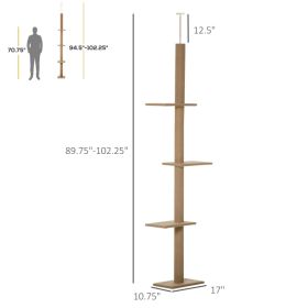 PawHut Floor-to-Ceiling Cat Tree Cat Climbing Tower With Sisal-Covered Scratching Posts Natural Cat Tree Activity Center For Kittens Cat Tower Furnitu (Option: Brown)