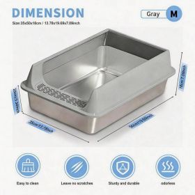 Stainless Steel Cat Litter Box, Large Open Top Litter Box With Anti Splash High Sides, Anti Tracking Pedal, Easy To Clean, Non Stick, Odor Resistant F (Option: M10-Gray)