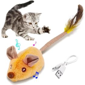 Interactive Cat Toys Mouse With LED Lights ForIndoor Cats USB Rechargeable Cat Mouse Toysfor Cats, Moving Automatic Chirping Squeakywith Feather Tail (Option: Yellow)