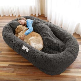 Human Dog Bed, Large Size Fits You And Pets, Washable Faux Fur Dog Bed For People Doze Off, Napping Orthopedic Dog Bed, Present Plump Pillow, Blanket, (Option: DarkGrey-6XL71Lx45Wx12Th)