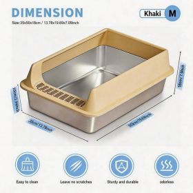 Stainless Steel Cat Litter Box, Large Open Top Litter Box With Anti Splash High Sides, Anti Tracking Pedal, Easy To Clean, Non Stick, Odor Resistant F (Option: M10-Khaki)