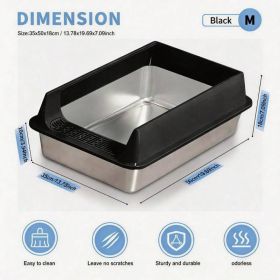 Stainless Steel Cat Litter Box, Large Open Top Litter Box With Anti Splash High Sides, Anti Tracking Pedal, Easy To Clean, Non Stick, Odor Resistant F (Option: M10-Black)