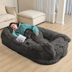 Oversized Human Dog Bed For Adults & Pets, 71 In X45 In X 12 In Ultra Soft Faux Fur Lounger, Washable Floor Bed With Orthopedic Support, Pillow & Blan (Option: DarkGrey)