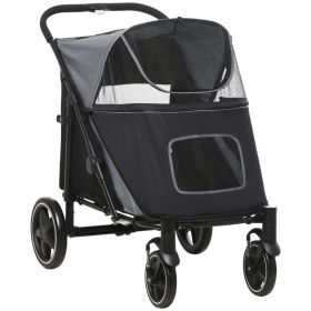 Dog Stroller for Large Medium Small Dogs up to 66 Lbs. 23.5" in Body Length, One-Click Foldable Pet Cat Stroller with Storage, Shock Absorption Wheels (Option: Gray-865x585x220 mm)