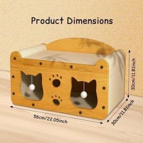 Multi-Style Double-Layer Cat Scratcher House, 2-Tier Large Cat Villa Bed With Corrugated Cardboard, Interactive Hanging Balls & Ergonomic Neck Support (Option: MD CAT1)