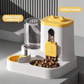 4 Colors Gravity Pet Feeder Water Dispenser Cute Cat Shaped Automatic Food Water Bowl Large Capacity Detachable Stable Anti Slip Base Feeding Supplies (Option: S FAD YELLOW)