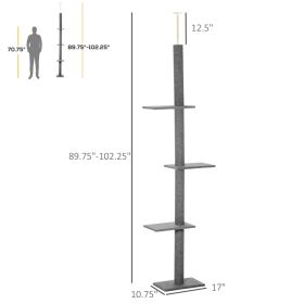 PawHut Floor-to-Ceiling Cat Tree Cat Climbing Tower With Sisal-Covered Scratching Posts Natural Cat Tree Activity Center For Kittens Cat Tower Furnitu (Option: Grey)
