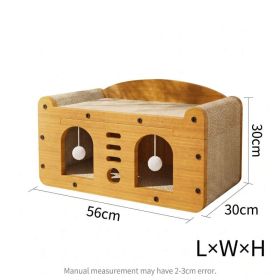 Multi-Style Double-Layer Cat Scratcher House, 2-Tier Large Cat Villa Bed With Corrugated Cardboard, Interactive Hanging Balls & Ergonomic Neck Support (Option: MD DOOR1)