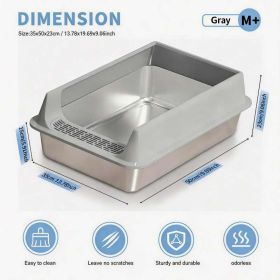 Stainless Steel Cat Litter Box, Large Open Top Litter Box With Anti Splash High Sides, Anti Tracking Pedal, Easy To Clean, Non Stick, Odor Resistant F (Option: M15-Gray)