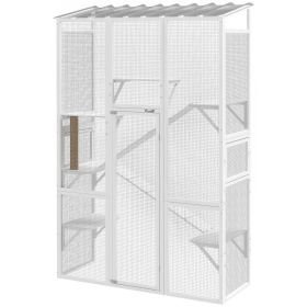 Outdoor Catio Cat Enclosure, Large Wooden Cat House with 6 Jumping Platforms, Scratching Post, 2 Ramps, for 2-3 Kittens (Option: White-1670x600x95 mm)