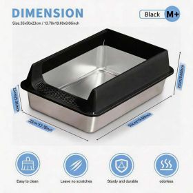 Stainless Steel Cat Litter Box, Large Open Top Litter Box With Anti Splash High Sides, Anti Tracking Pedal, Easy To Clean, Non Stick, Odor Resistant F (Option: M15-Black)