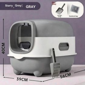Fully Enclosed Cat Litter Box With UV Sterilization Odor Control, Large 56cm Space For Big Cats, Easy Clean 180 Flip Top, Detachable Anti Tracking Des (Option: E catlittlebox Grey)