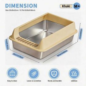 Stainless Steel Cat Litter Box, Large Open Top Litter Box With Anti Splash High Sides, Anti Tracking Pedal, Easy To Clean, Non Stick, Odor Resistant F (Option: M15-Khaki)