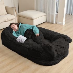 Oversized Human Dog Bed For Adults & Pets, 71 In X45 In X 12 In Ultra Soft Faux Fur Lounger, Washable Floor Bed With Orthopedic Support, Pillow & Blan (Option: Black)