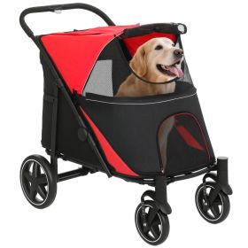 Dog Stroller for Large Medium Small Dogs up to 66 Lbs. 23.5" in Body Length, One-Click Foldable Pet Cat Stroller with Storage, Shock Absorption Wheels (Option: Red-865x585x220 mm)