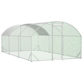Large Chicken Coop Metal Chicken Run With Waterproof And Anti-UV Cover, Dome Shaped Walk-in Fence Cage Hen House For Outdoor And Yard Farm Use, 1 Tube (Option: Silver)